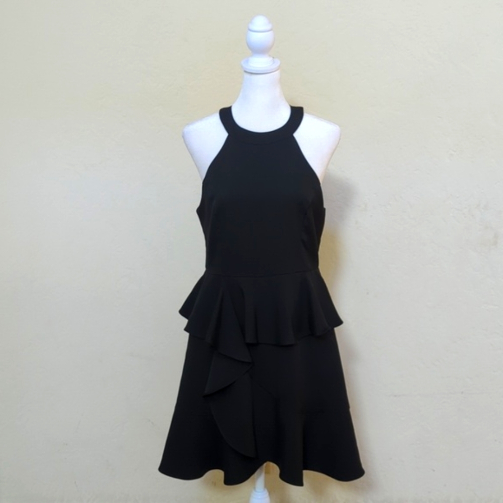 DO+BE Black Halter Ruffled Mini Dress Size Medium
